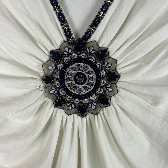 Vintage Womens Y2K Babydoll Top Size S Beaded Preppy Fairy Grunge Coquette Boho - Picture 4 of 10